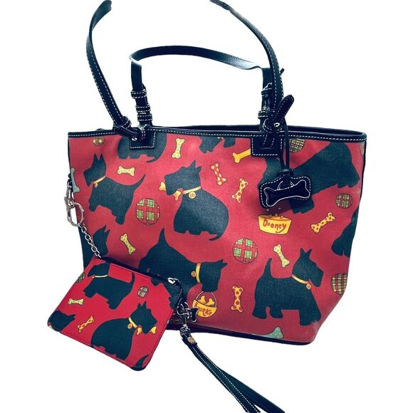 Dooney & Bourke Scotty Dog Womens Red Black Tote Purse With Wristlet